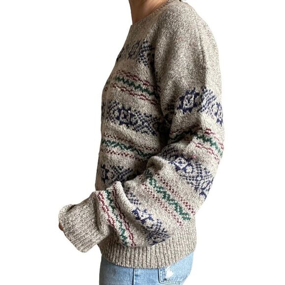 Vintage 80s Womens Wool Geometric Fair Isle Grandpa Oversized Sweater Sz L - Picture 3 of 6